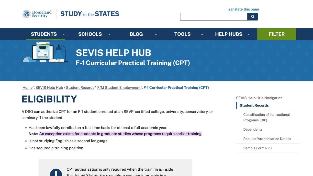 Explanation of CPT Legality by the U.S. Department of Homeland Security (DHS)